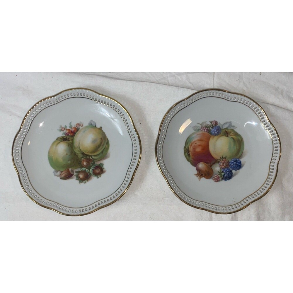 Set Of 2 Schumann Arzberg Bavaria Reticulated Decorative Plates 7 1/2" Fruit